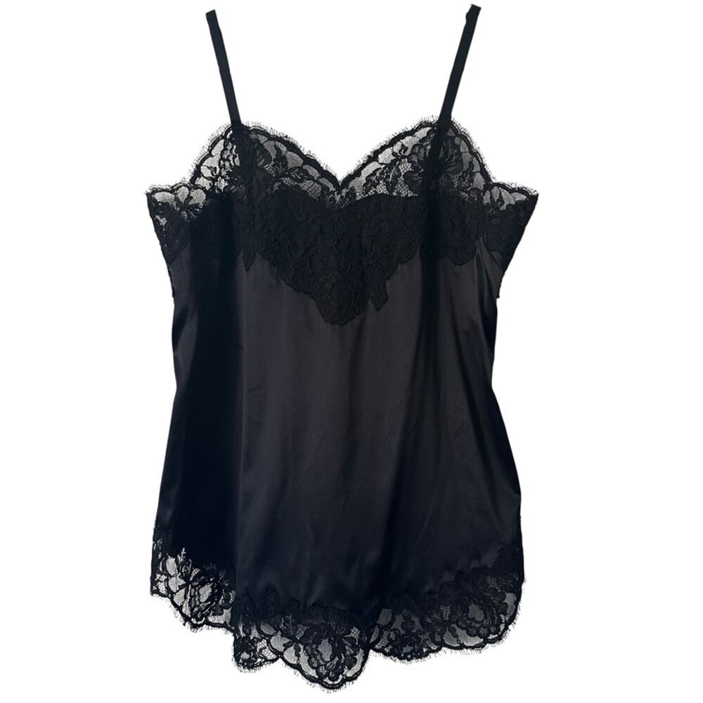 authentic Dolce & Gabbana Silk Satin Lingerie Camisole Top Black Sweetheart neck
